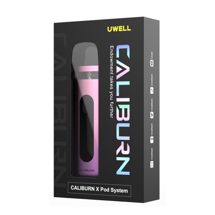 Uwell Caliburn X Pod Mod pembe renkli kutu ambalajı, elektronik sigara