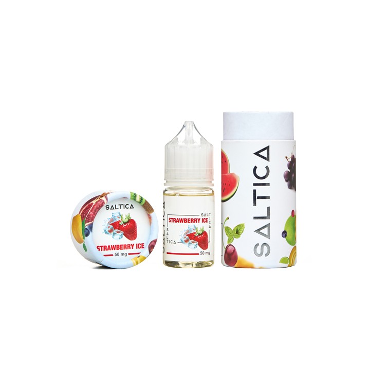 Saltica Strawberry Ice Salt Likit 50mg şişe ve kutu seti.