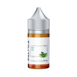 Saltica Mint Leaf Salt Likit 50mg amber şişe, gümüş kapak.
