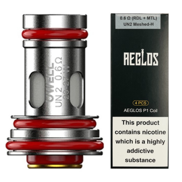 Uwell Aeglos P1 0.6Ω Mesh Coil, kırmızı O-ringli, yedek kartuş bobini.