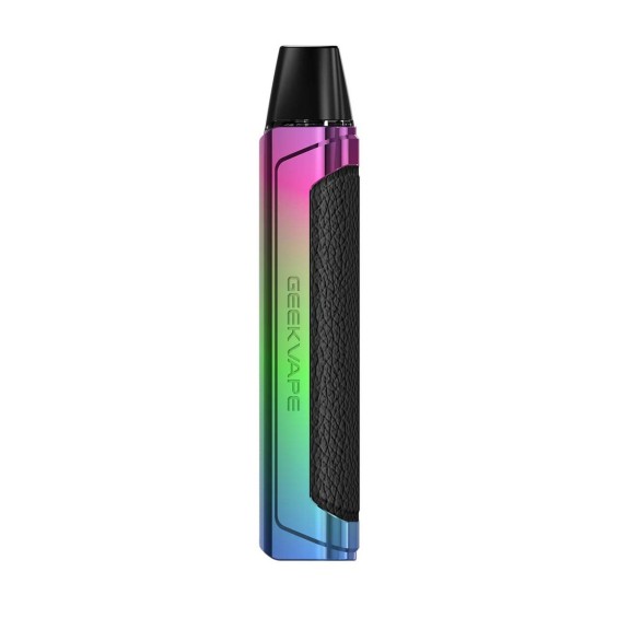 GeekVape Aegis 1FC Pod Mod Rainbow gövde ve siyah deri detaylı elektronik sigara.