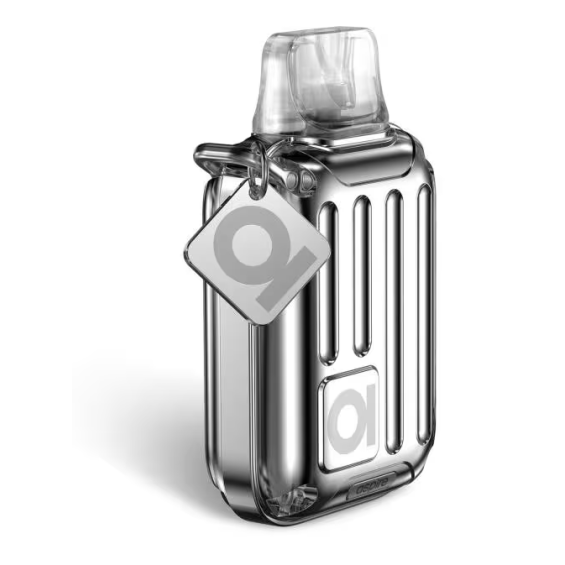 Aspire RiiL X Pod Mod gümüş metalik parlak gövde, şeffaf ağızlık.