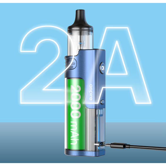 Aspire Flexus AIO Pod Mod mavi, 2000mAh pil, şarj oluyor.