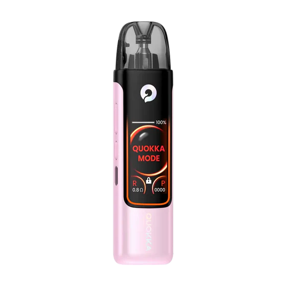 Hayati Quokka Pro Pod Mod pembe renkli, dijital ekranlı elektronik sigara.