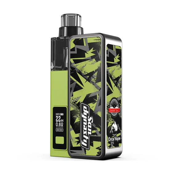 Gerobak Orca San Dynasty Pod Mod, yeşil kamuflaj desenli, elektronik sigara.