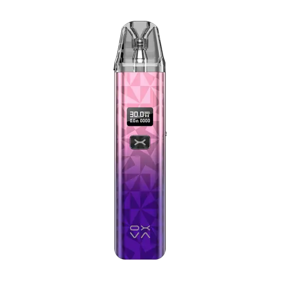 OXVA Xlim Classic Pod Mod pembe mor gradyan desenli dijital ekranlı elektronik sigara.