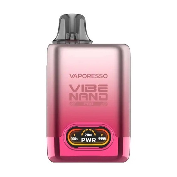Vaporesso Vibe Nano Pro Pod Mod pembe renkli, dijital ekranlı.