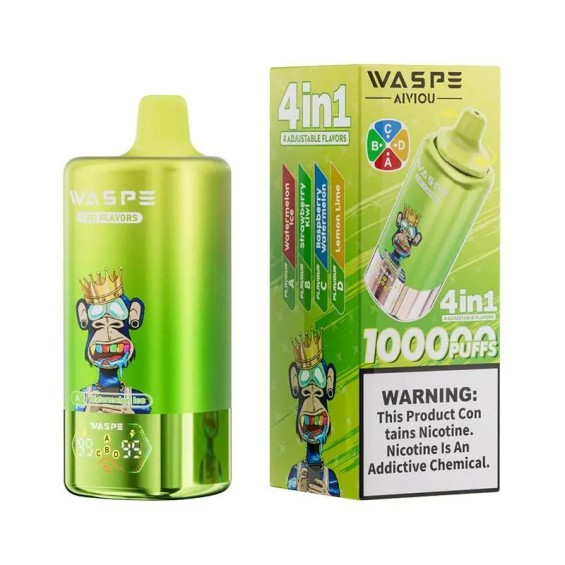 Waspe 4in1 10000 Puffs Yeşil Kullan At, Ayarlanabilir Aromalı