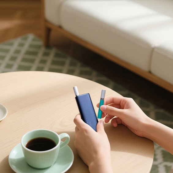 OXVA SlimStick Pod Mod mavi renk, şık tasarım, kahve yanı keyfi