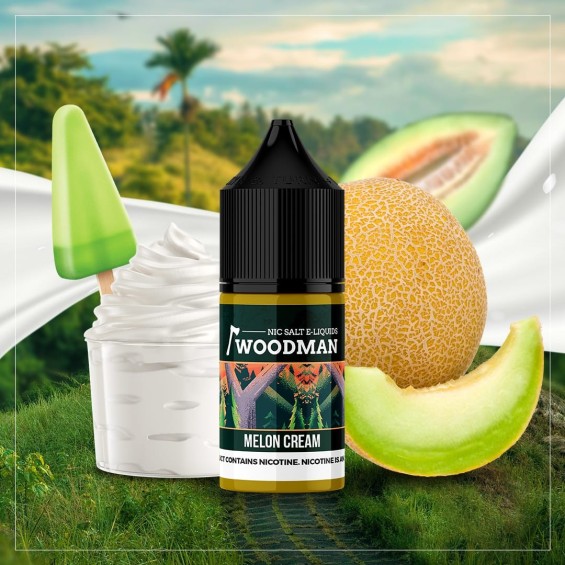Woodman Melon Cream Salt Likit, dondurma ve kavun aromalı e-likit şişesi.